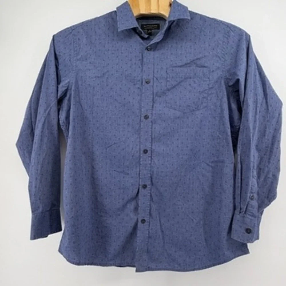 Banana Republic Mens Slim Fit Stretch Soft Wash Blue Dot Dress‎ Shirt XL